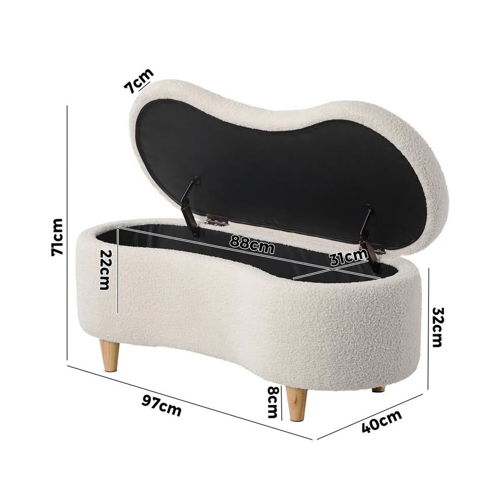 OTM-B-CASHEW-SP-BG Oikiture Storage Ottoman Cashew Foot Stool Teddy Boucle Chest Bench Blanket Box