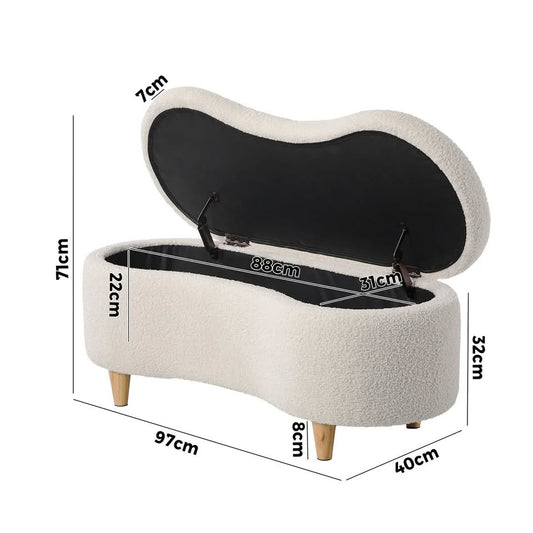 OTM-B-CASHEW-SP-BG Oikiture Storage Ottoman Cashew Foot Stool Teddy Boucle Chest Bench Blanket Box