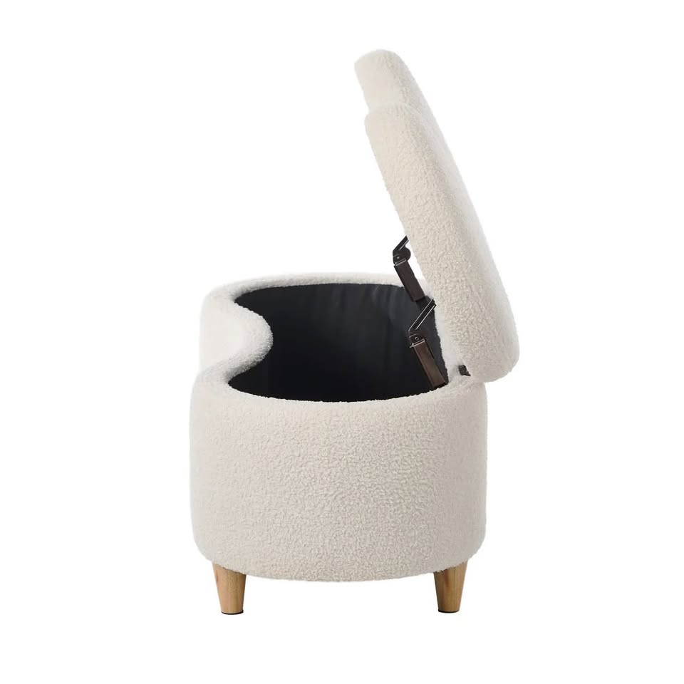 OTM-B-CASHEW-SP-BG Oikiture Storage Ottoman Cashew Foot Stool Teddy Boucle Chest Bench Blanket Box