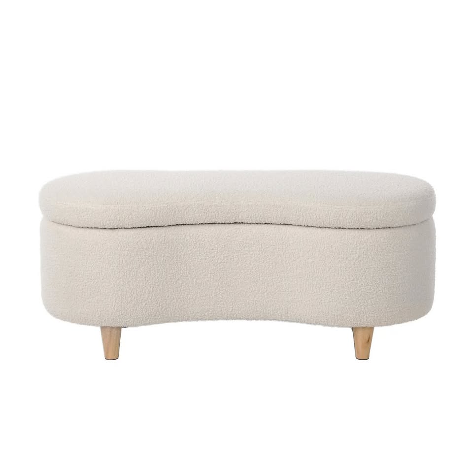 OTM-B-CASHEW-SP-BG Oikiture Storage Ottoman Cashew Foot Stool Teddy Boucle Chest Bench Blanket Box