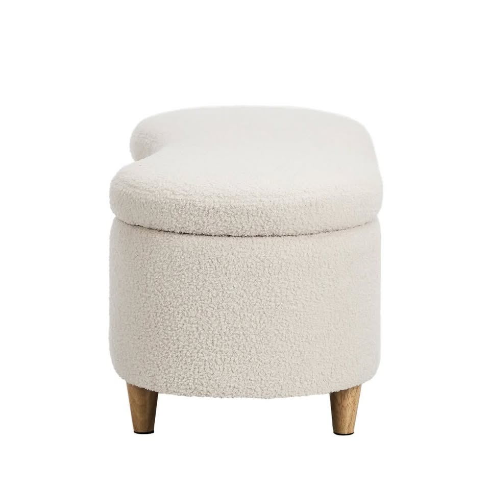 OTM-B-CASHEW-SP-BG Oikiture Storage Ottoman Cashew Foot Stool Teddy Boucle Chest Bench Blanket Box