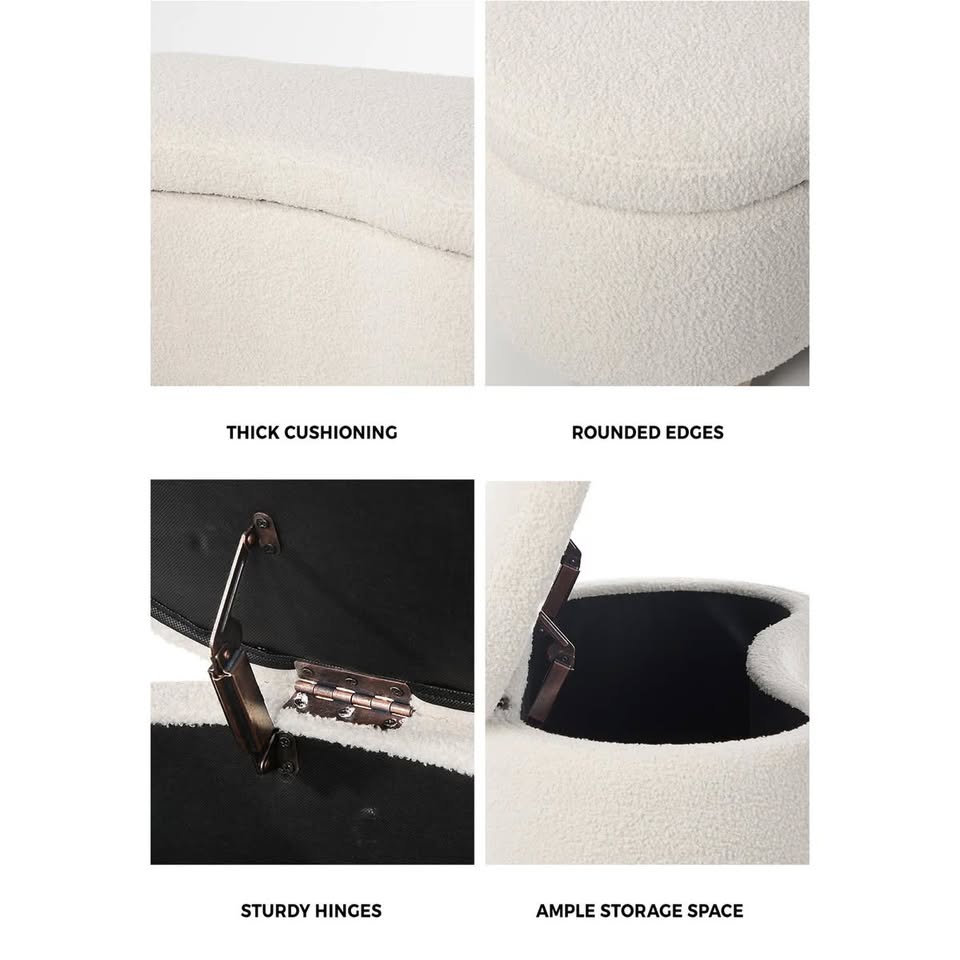OTM-B-CASHEW-SP-BG Oikiture Storage Ottoman Cashew Foot Stool Teddy Boucle Chest Bench Blanket Box