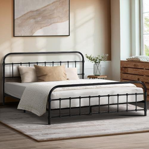 MBF-CAS-D-BK Oikiture Metal Bed Frame Double Size Railing-style Black