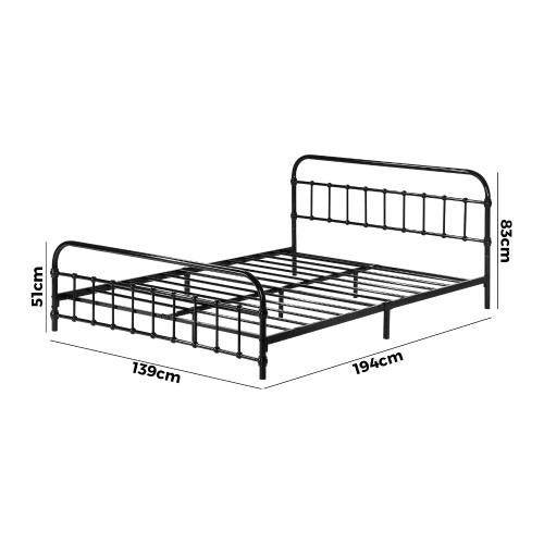 MBF-CAS-D-BK Oikiture Metal Bed Frame Double Size Railing-style Black