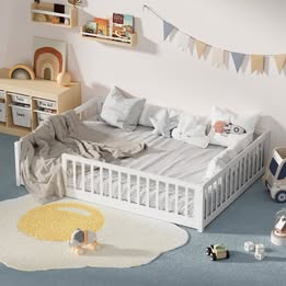 BF-W-B-CLEV-D-WH Ettie Pine White Color Double Size Wood Bed Frame