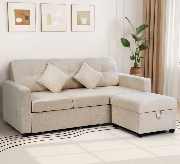 SOF-NICO-BE-ABC Beige Color 3 Seater Chaise Sofa with Ottoman