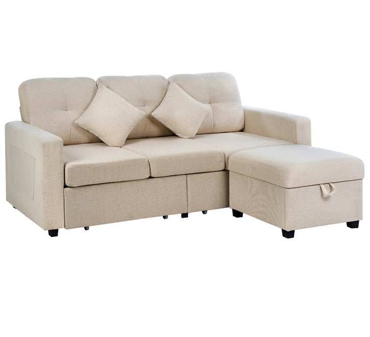 SOF-NICO-BE-ABC Beige Color 3 Seater Chaise Sofa with Ottoman