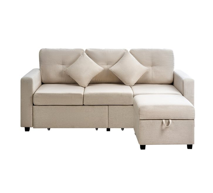 SOF-NICO-BE-ABC Beige Color 3 Seater Chaise Sofa with Ottoman