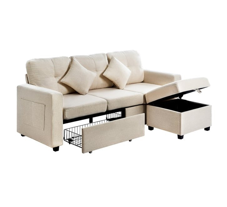 SOF-NICO-BE-ABC Beige Color 3 Seater Chaise Sofa with Ottoman