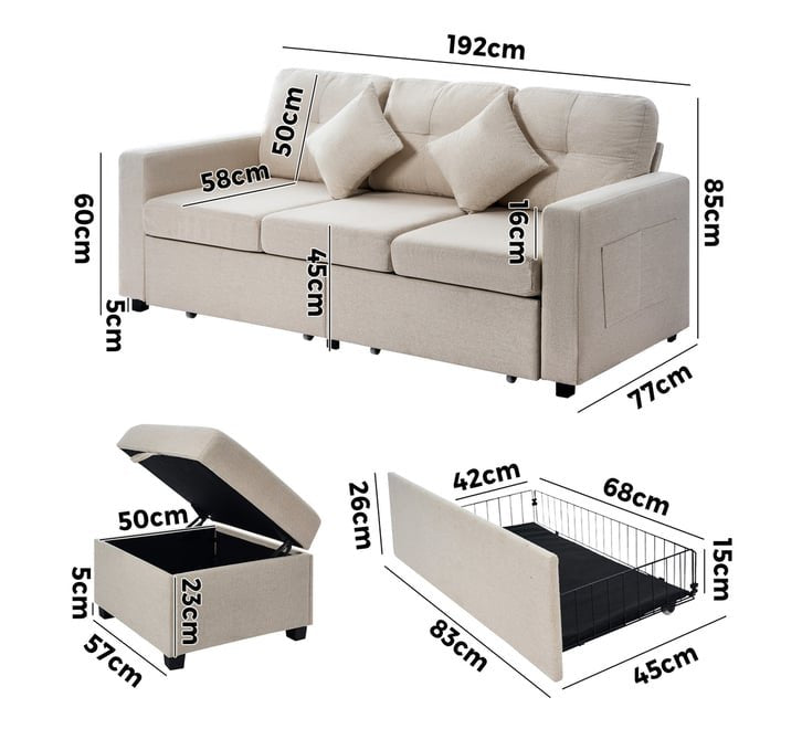 SOF-NICO-BE-ABC Beige Color 3 Seater Chaise Sofa with Ottoman