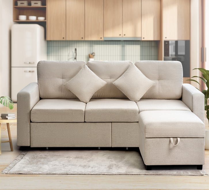 SOF-NICO-BE-ABC Beige Color 3 Seater Chaise Sofa with Ottoman