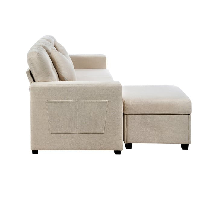 SOF-NICO-BE-ABC Beige Color 3 Seater Chaise Sofa with Ottoman