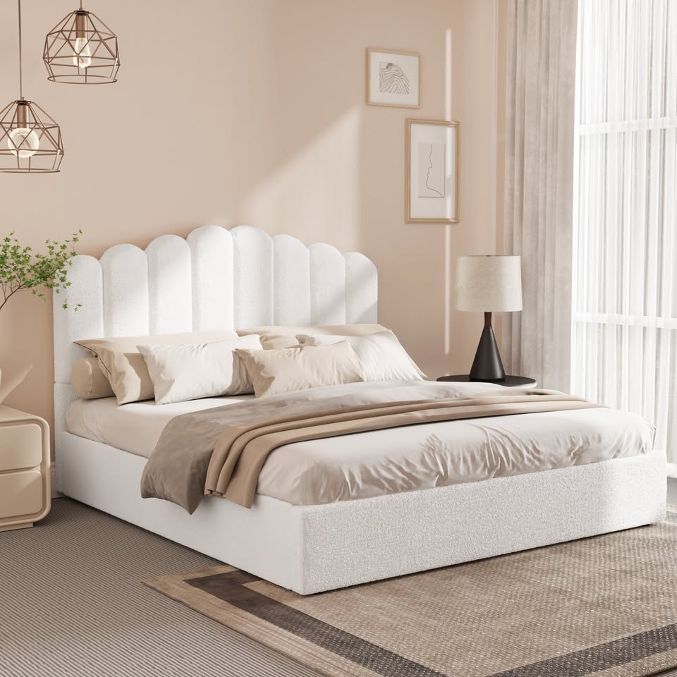 BF-B-KLON-K-WH-ABC Oikiture Bed Frame White Color King Size Gas Lift Bed Base With Storage