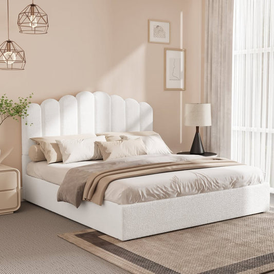 BF-B-KLON-K-WH-ABC Oikiture Bed Frame White Color King Size Gas Lift Bed Base With Storage