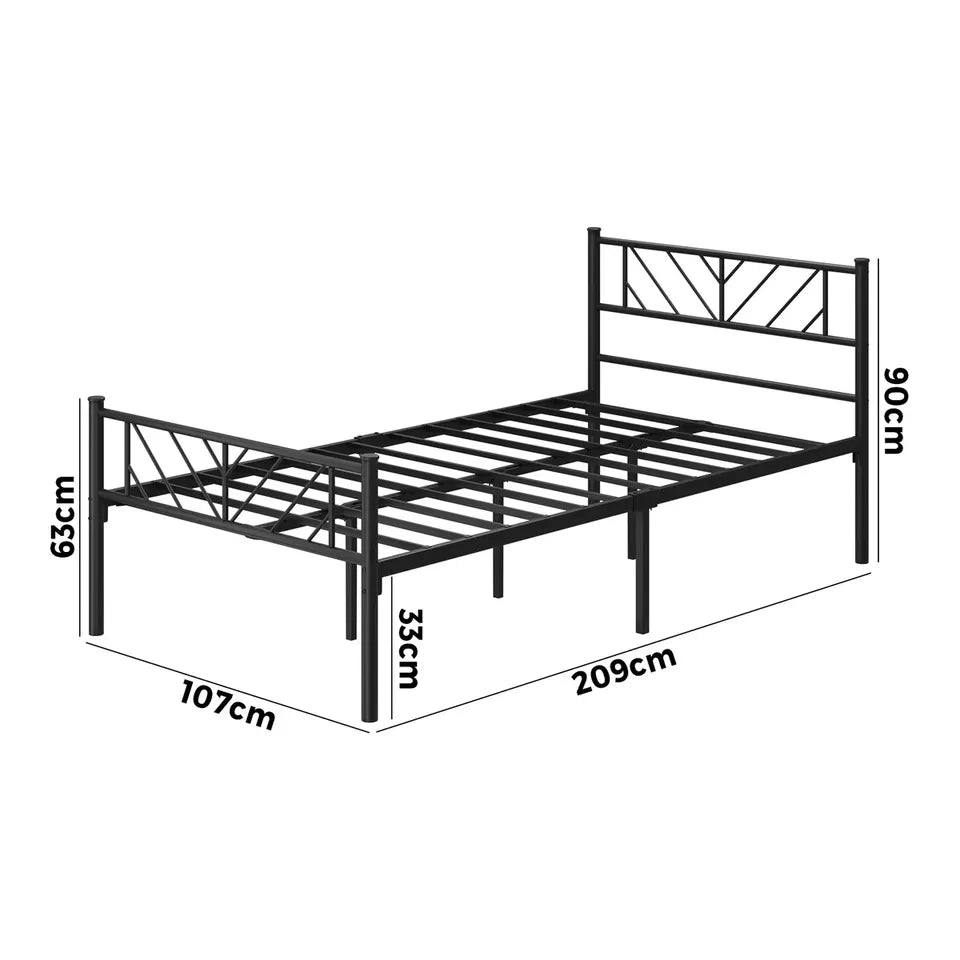 MBF-SIS-KS-BK Oikiture Metal Bed Frame King Single Bed Base Platform Black SIS