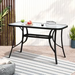 OPS-TXL-TB120-BK Livsip 120cm Outdoor Dining Glass Table Rectangle Patio Furniture Lounge Bistro