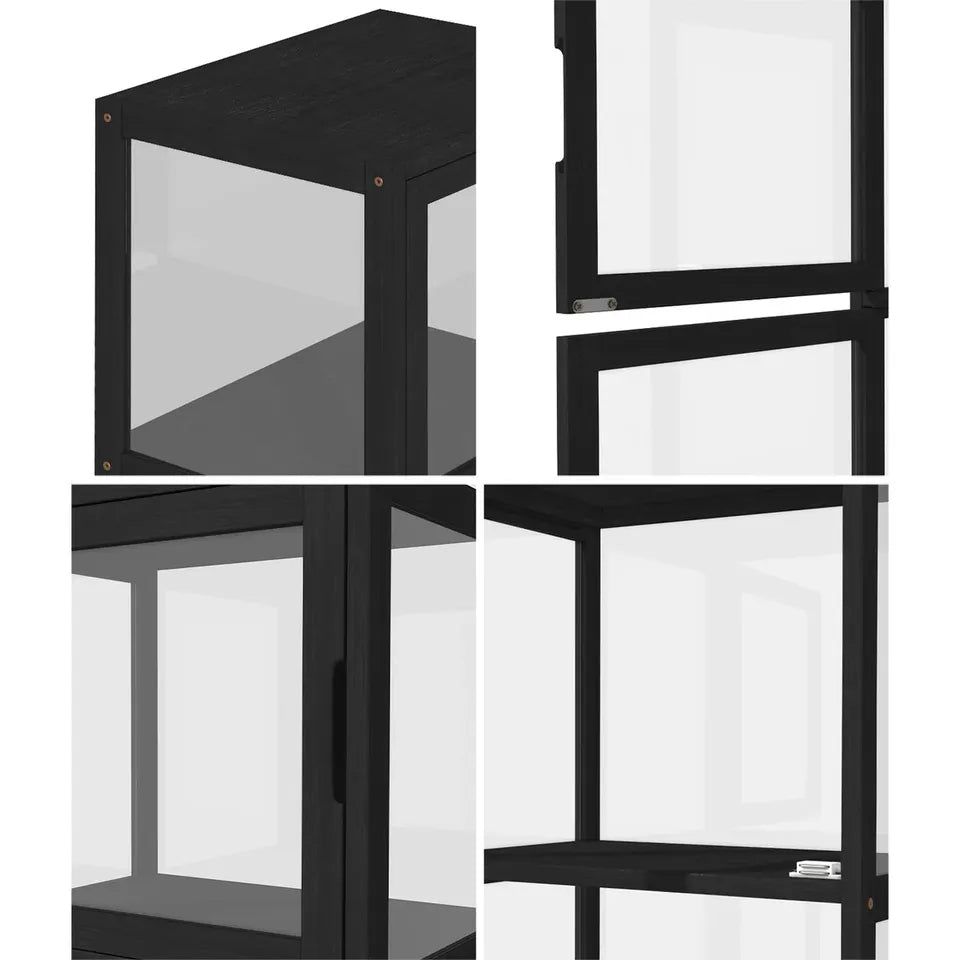 SB-DISPLAY-54SD-BK Oikiture Display Cabinet 5-Tier Slim Storage Shelves Clear Bookcase Rack Black