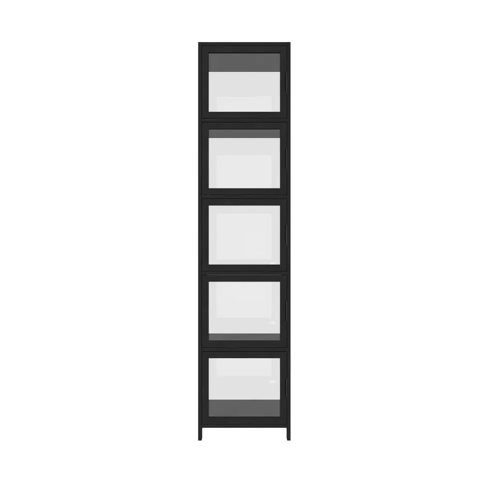 SB-DISPLAY-54SD-BK Oikiture Display Cabinet 5-Tier Slim Storage Shelves Clear Bookcase Rack Black