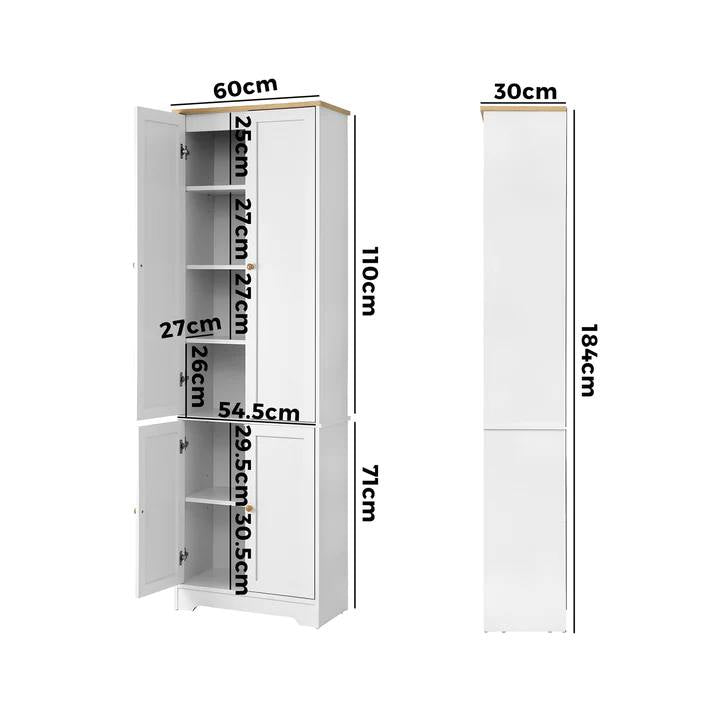 SB-NED-A30-WHWD-AB Oikiture Buffet Sideboard Storage Cabinet Kitchen Cupboard Pantry Wardrobe Shelf