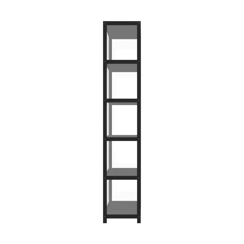 SB-DISPLAY-54SD-BK Oikiture Display Cabinet 5-Tier Slim Storage Shelves Clear Bookcase Rack Black