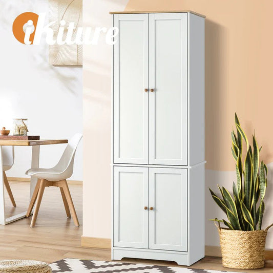 SB-NED-A30-WHWD-AB Oikiture Buffet Sideboard Storage Cabinet Kitchen Cupboard Pantry Wardrobe Shelf