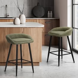 BS-ESP-SP-BKGN-2PC Oikiture Bar Stools Set of 2 Kitchen Dining Chairs Counter Stools Green Boucle