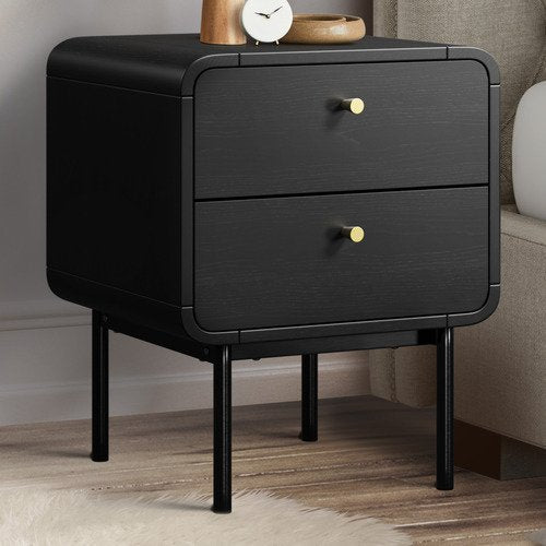 BT-VJ-SUYI-2D-BK Oikiture Bedside Table 2 Drawers Side Table Bedroom Nightstand Metal Black