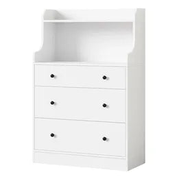 SB-GLAY-COD3-WH-AB Oikiture Sideboard Buffet Cupboard 3 Chest of Drawers Storage Shelf Table White