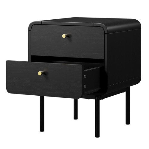 BT-VJ-SUYI-2D-BK Oikiture Bedside Table 2 Drawers Side Table Bedroom Nightstand Metal Black