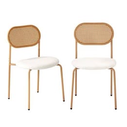 DCH-RATSPA-WH-2PC Oikiture 2PCS Dining Chair Accent Chairs Rattan Furniture Sherpa White