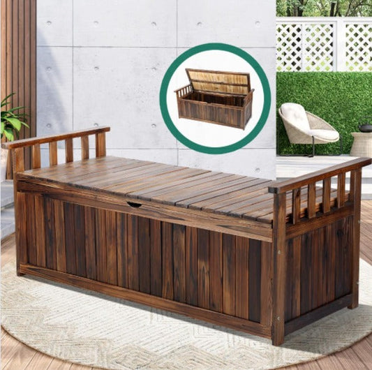 OSBE-WD-XL-CA Livsip Outdoor Storage Box Wooden Container Bench Chairs Indoor Toy Tools Shed