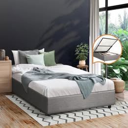 BF-B-TOTI-S-GY-AB Oikiture Bed Frame Single Size Gas Lift Base With Storage