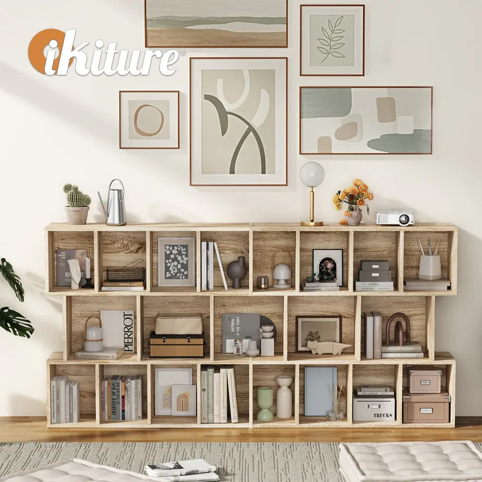 DS-DISCO-WD-AB Oikiture Bookshelf Display Shelf CD DVD Storage Media Rack Bookcase Natural