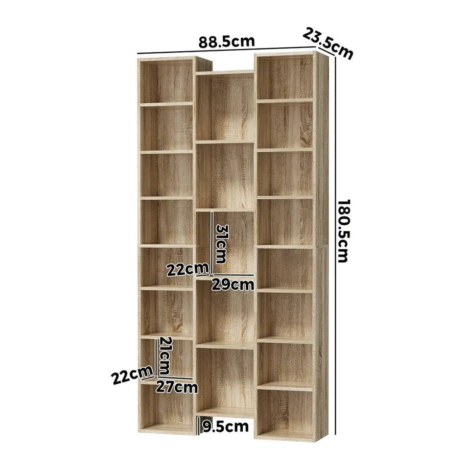 DS-DISCO-WD-AB Oikiture Bookshelf Display Shelf CD DVD Storage Media Rack Bookcase Natural