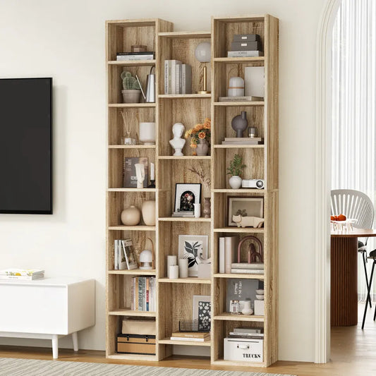 DS-DISCO-WD-AB Oikiture Bookshelf Display Shelf CD DVD Storage Media Rack Bookcase Natural