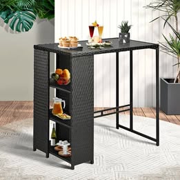 OD-BAR-TBST-BK Livsip Rattan Outdoor Bar Table Furniture Cafe Table Patio Setting Dinning Table