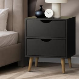 BT-A26-UCAN-BK Oikiture Bedside Tables 2 Drawers Side Table Bedroom Furniture Storage Black