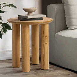 CTB-DREW-4549-WD Oikiture Coffee Table Side End Tables Sofa Desk Bedside Nightstand Round Wooden