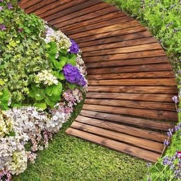 OD-WD-PWC-CA Livsip Garden Wooden Pathway 8ft Roll-Out Curved Wood Walkway Backyard Outdoor