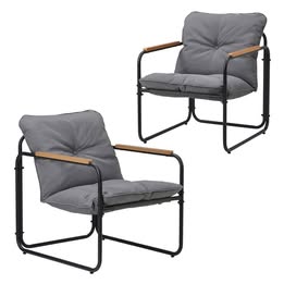 OPS-CASTO-2CH-GY Living Fusion Aram Outdoor Armchairs (Set of 2) Black and Dark Grey