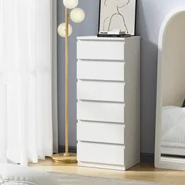 COD-VJ-LIZ-6D-WH-AB Oikiture 6 Chest of Drawers Tallboy Dresser Table Storage Cabinet Bedroom White