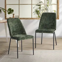 DCH-HIG-GN-2PC Oikiture Set of 2 Dining Chairs Chenille Fabric Kitchen Chair Padded Seat Green
