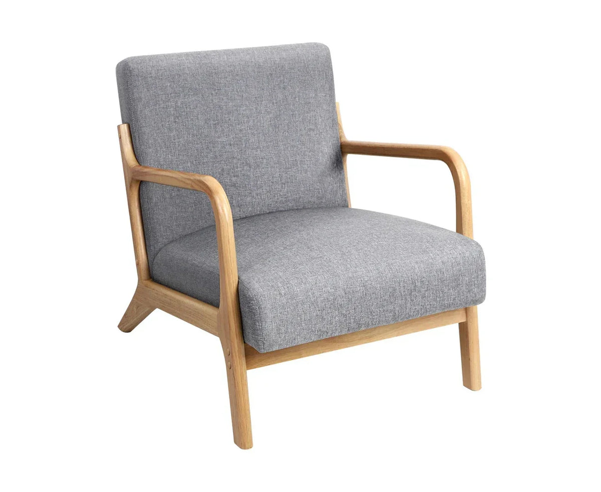 ACH-AGB7-GY Oikiture Armchair Lounge Chair Accent Armchairs Couches Sofa Wood Grey