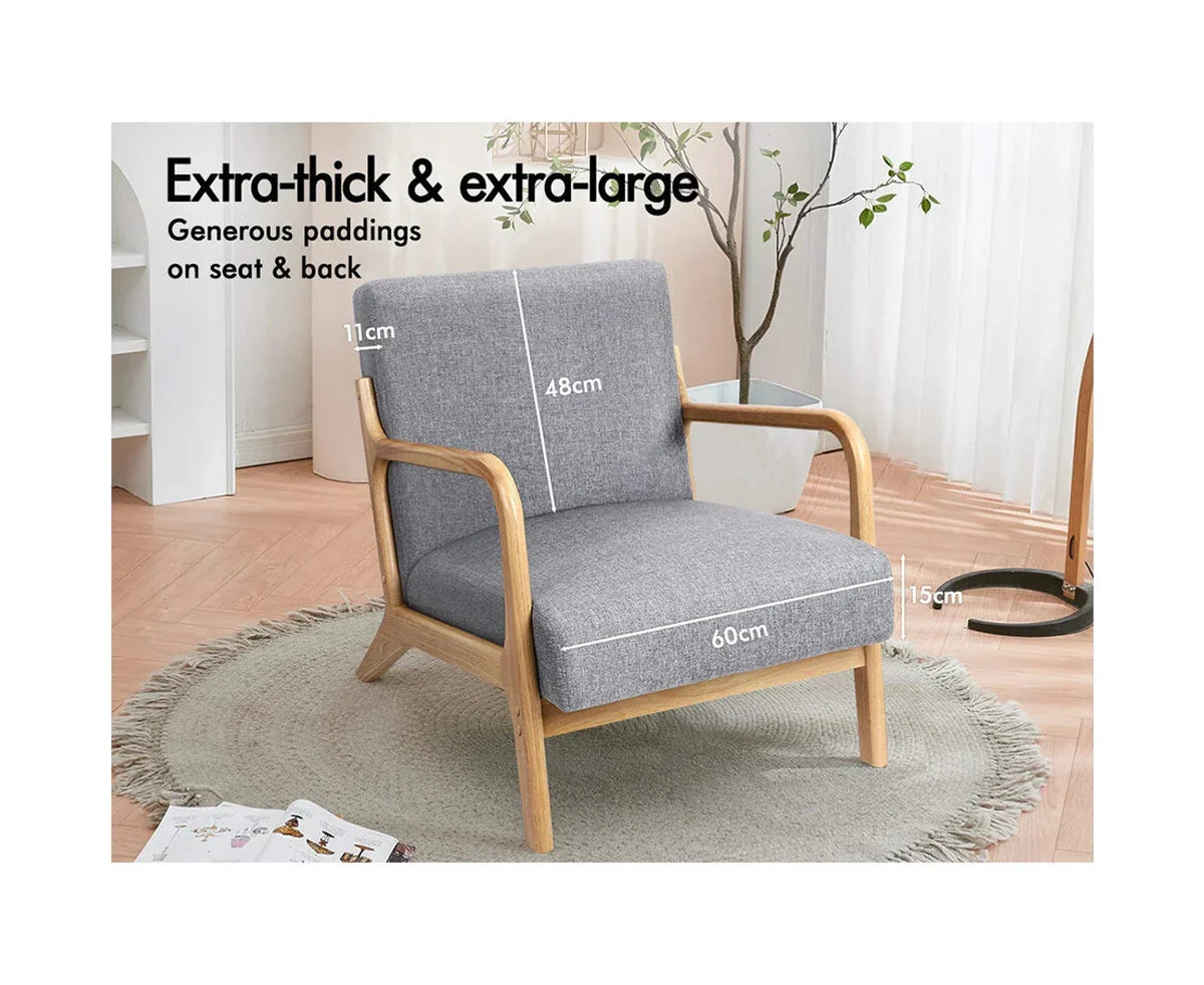 ACH-AGB7-GY Oikiture Armchair Lounge Chair Accent Armchairs Couches Sofa Wood Grey