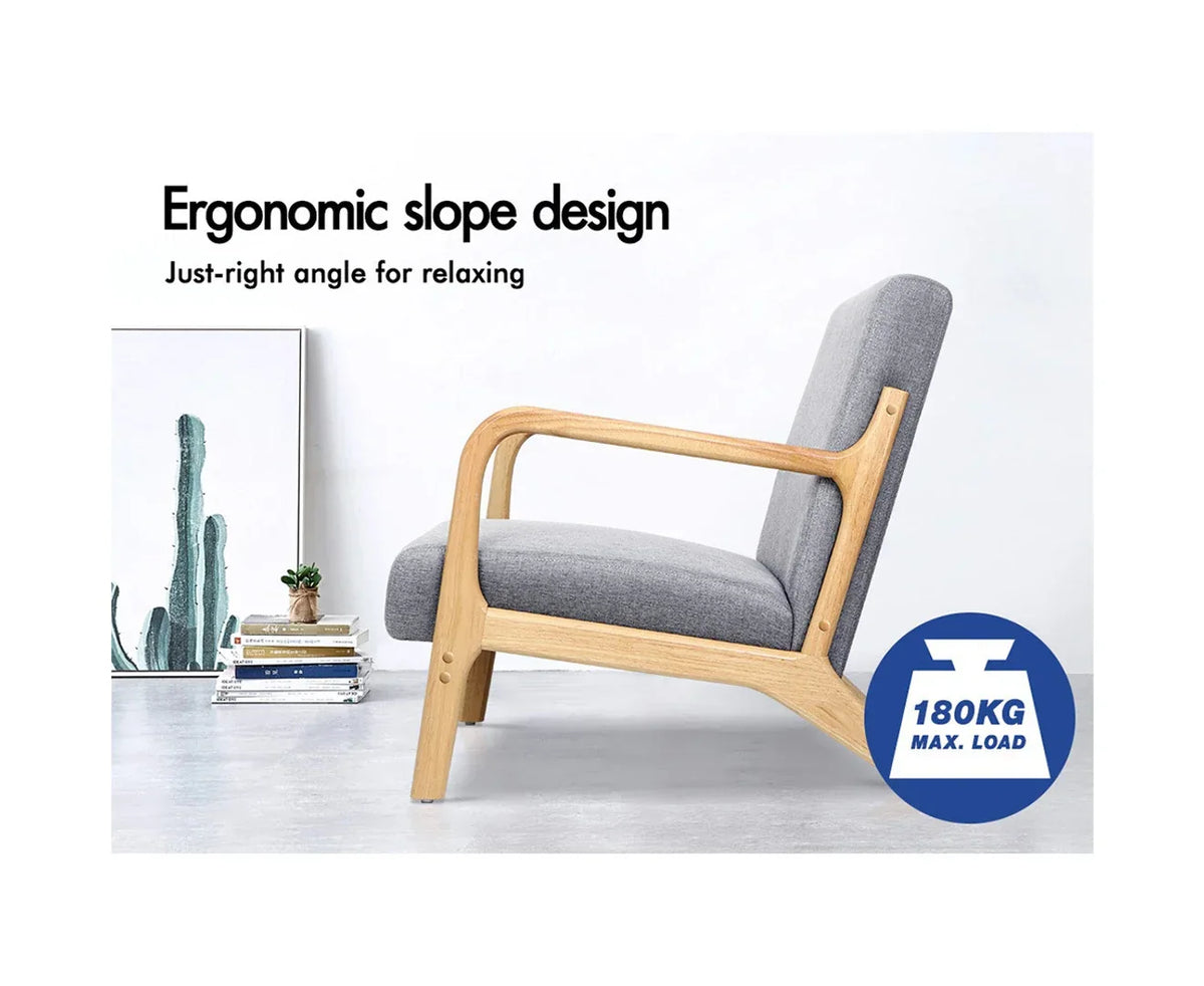 ACH-AGB7-GY Oikiture Armchair Lounge Chair Accent Armchairs Couches Sofa Wood Grey