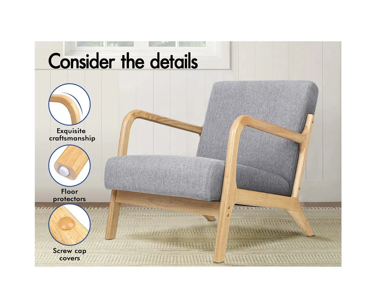 ACH-AGB7-GY Oikiture Armchair Lounge Chair Accent Armchairs Couches Sofa Wood Grey