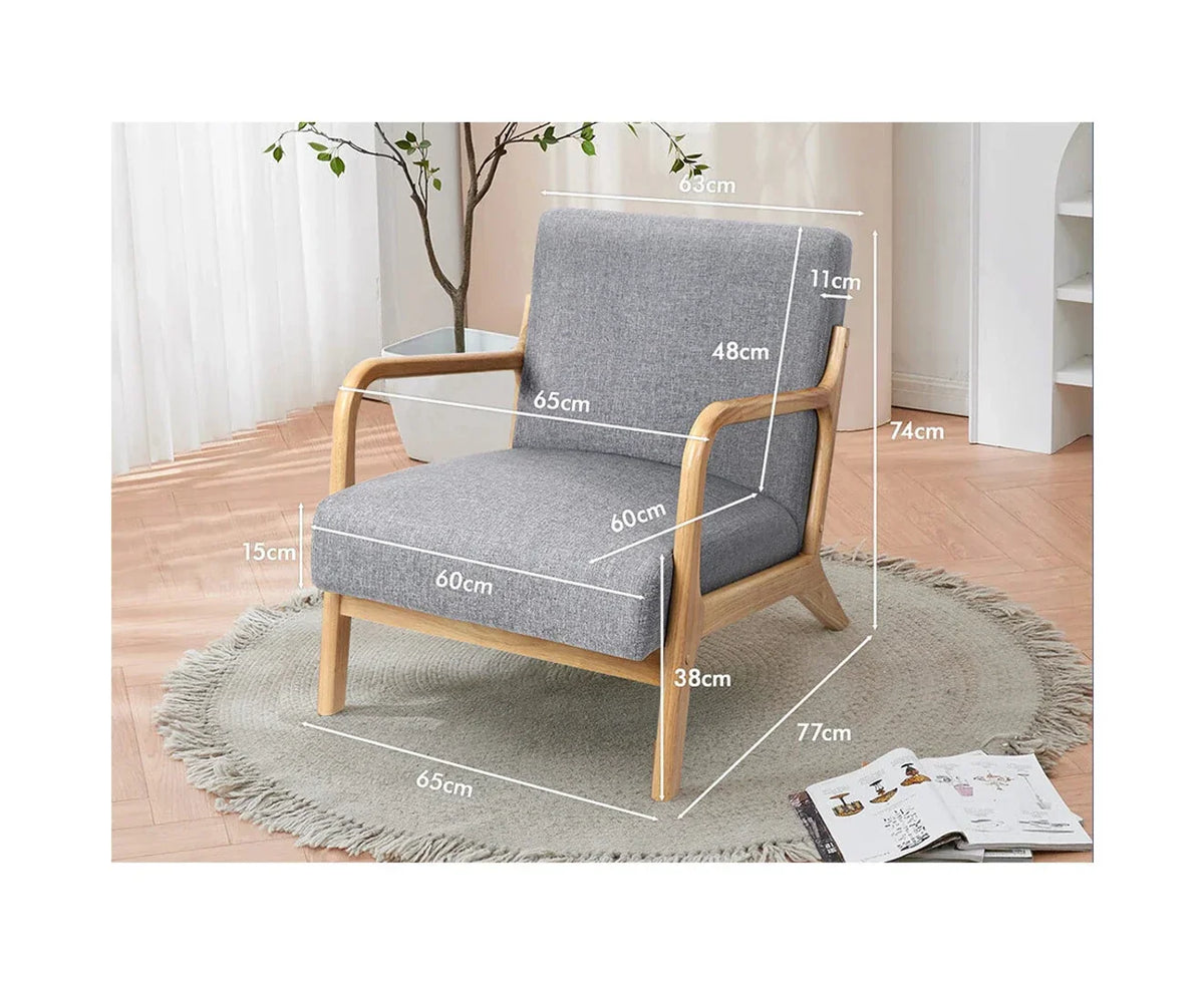 ACH-AGB7-GY Oikiture Armchair Lounge Chair Accent Armchairs Couches Sofa Wood Grey