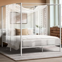 MBF-BELLE-D-WH-AB Oikiture Metal Canopy Bed Frame Double Size Beds Platform White