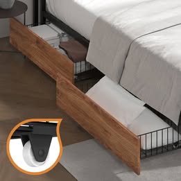 MBF-2DRAW-XL-BK Oikiture Metal Bed Frame Queen Double King Size with LED Headboard Charging Port