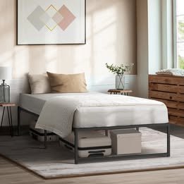 MBF-SAM-KS-BK Oikiture Metal Bed Frame King Single Beds Base Platform Black